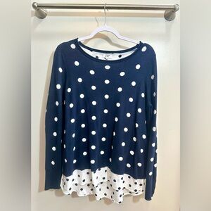 Crown & Ivy Navy Polka Dot Layered Sweater Size M